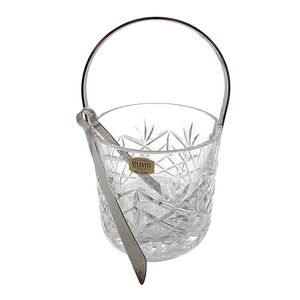 Atlantis Crystal Ice Bucket with Tongs Block Crisal Portugal Lead Cut Glass